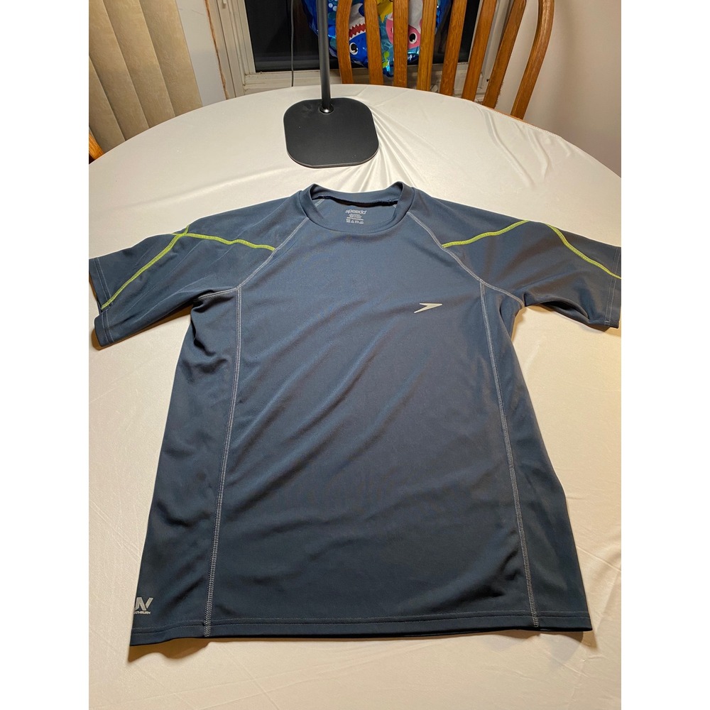 Speedo Mens Rash Guard Gray Block The Burn UV Protection Swim Shirt Large